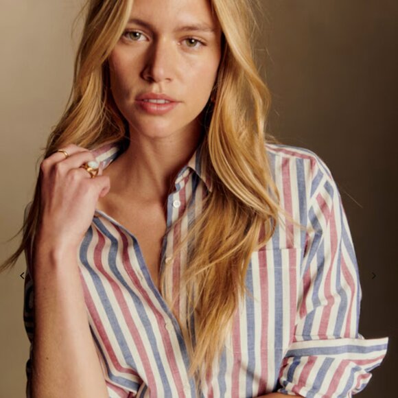 Sezane Tops - Sezane Max Shirt Blue Ecru Burgundy Stripes - Size 4